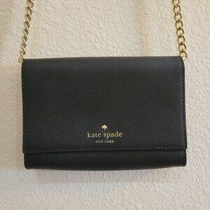 EUC Kate Spade Crossbody Flap Purse in black and gold